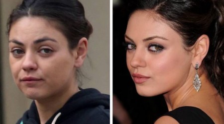 Mila Kunis with and without Makeup 450x250 Seeing Mila Kunis without Makeup. Is it possible?